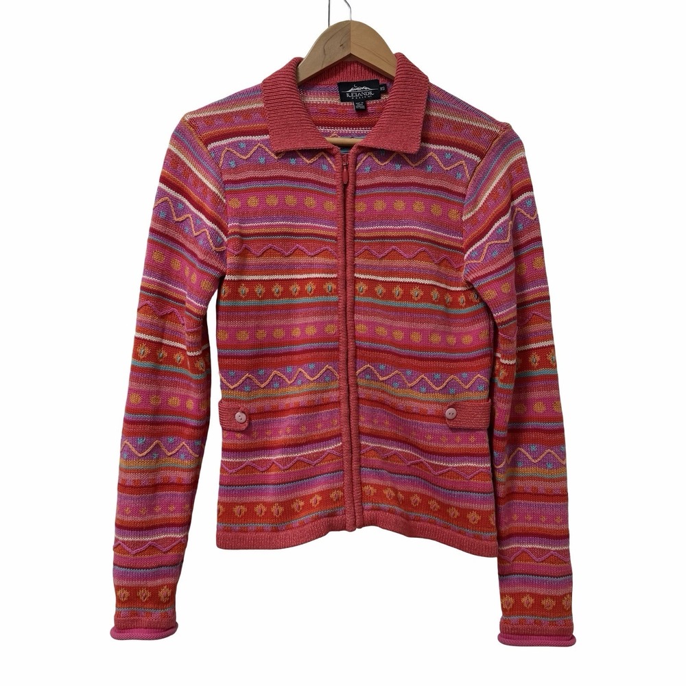 VTG Icelandic Design Womens Silk Zip Cardigan Size XS Grandmacore Cottage 90s